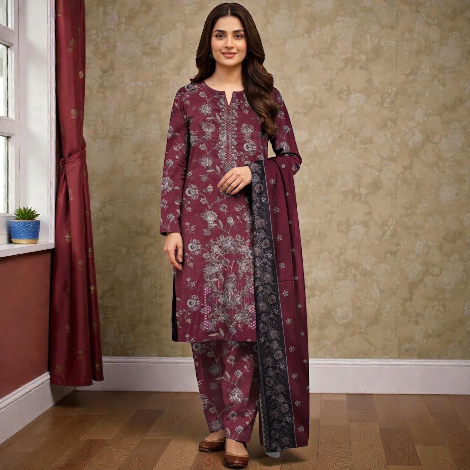 3 Piece Lawn Suit (Kameez, Trouser & Dupatta)