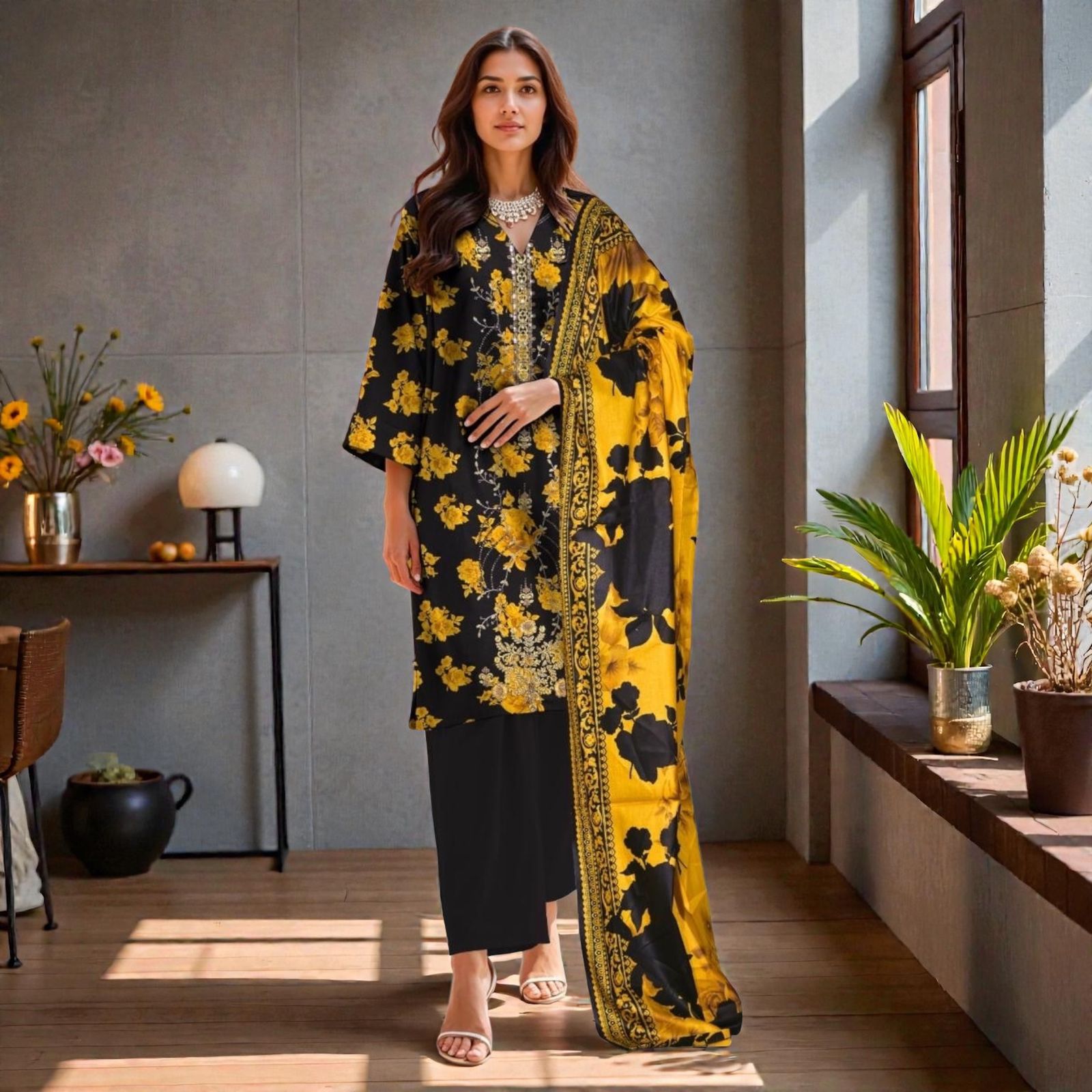 3 Piece  Lawn Suit (Kameez, Trouser & Dupatta)