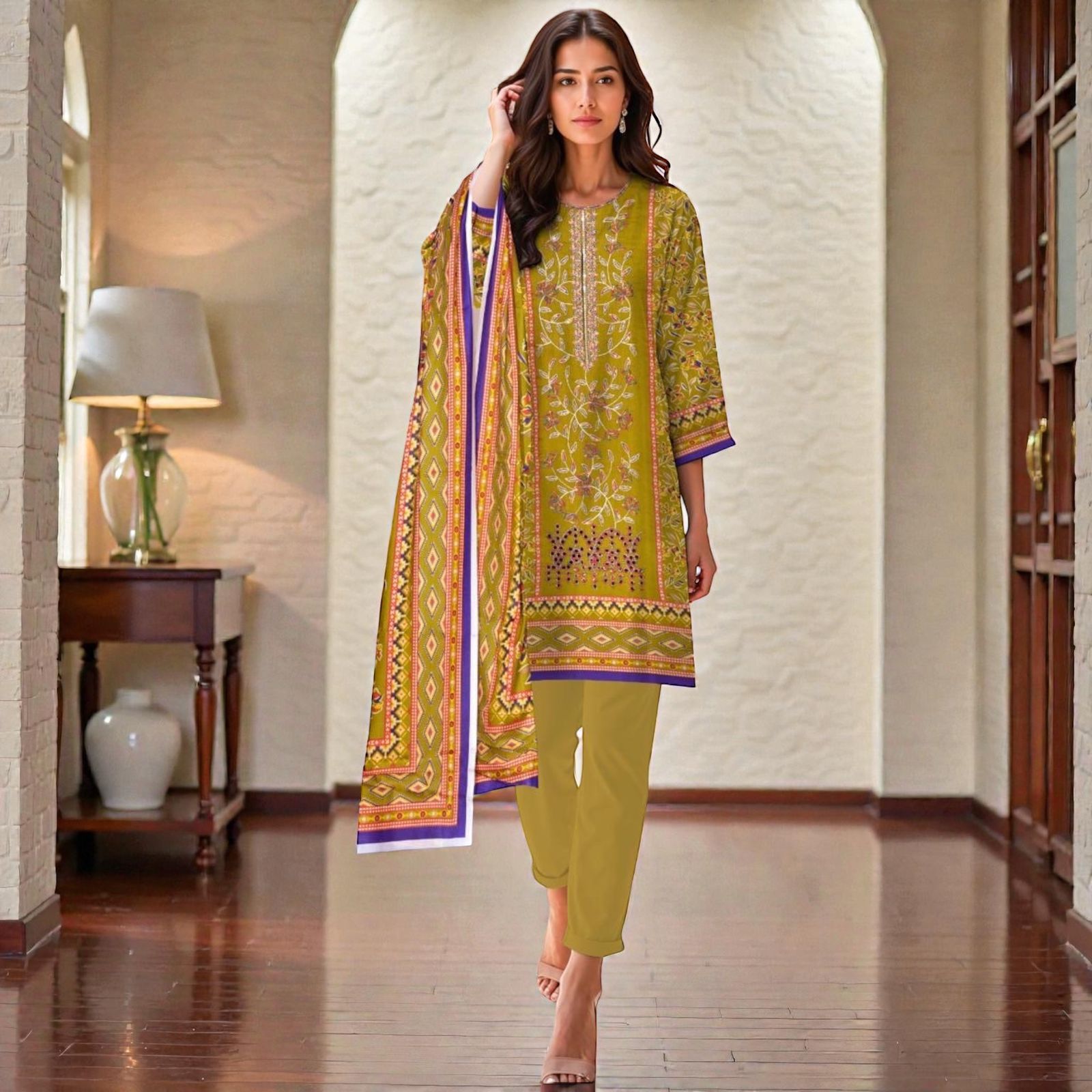 3 Piece Lawn Suit (Kameez, Trouser & Dupatta)