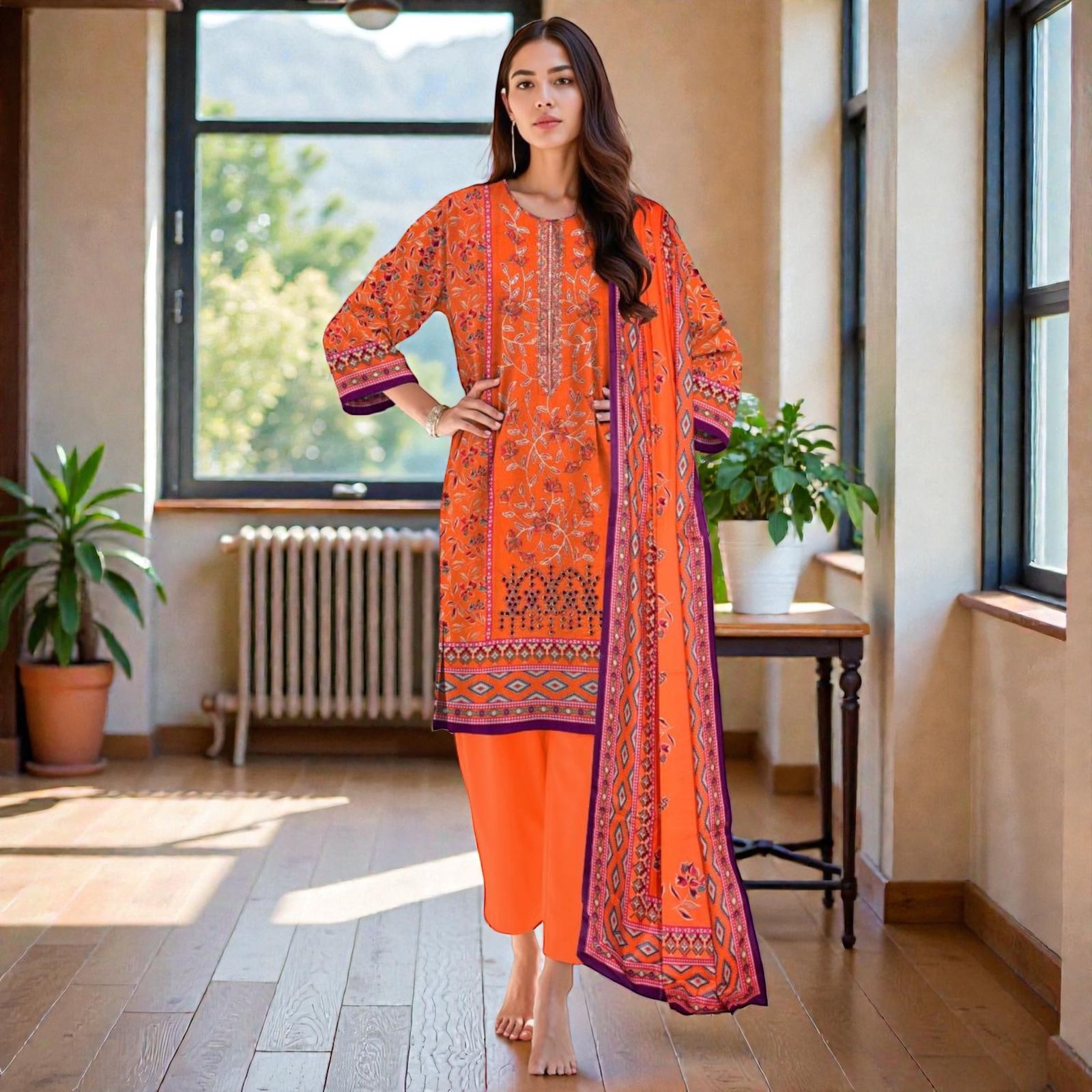 3 Piece Lawn Suit (Kameez, Trouser & Dupatta)