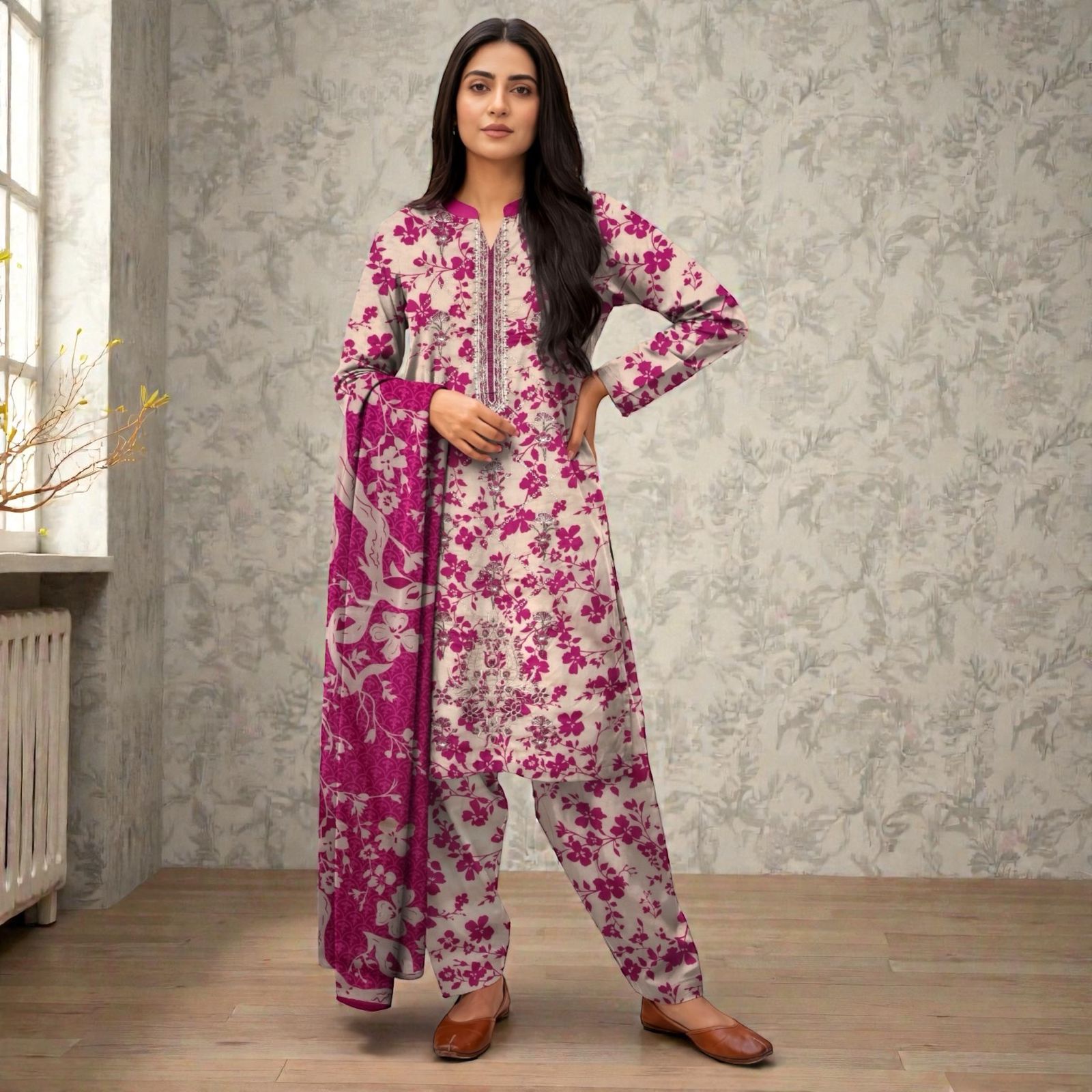 3 Piece Lawn Suit (Kameez, Trouser & Dupatta)