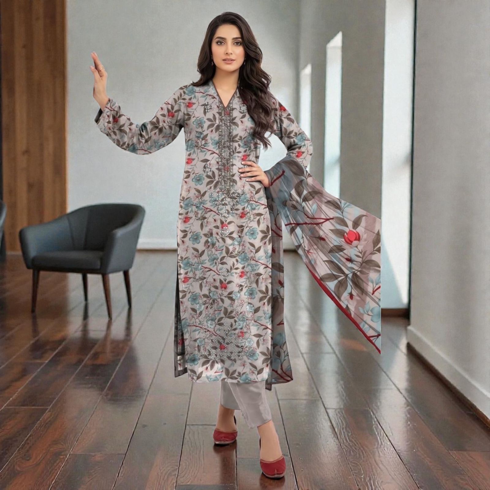 3 Piece Lawn Suit (Kameez, Trouser & Dupatta)