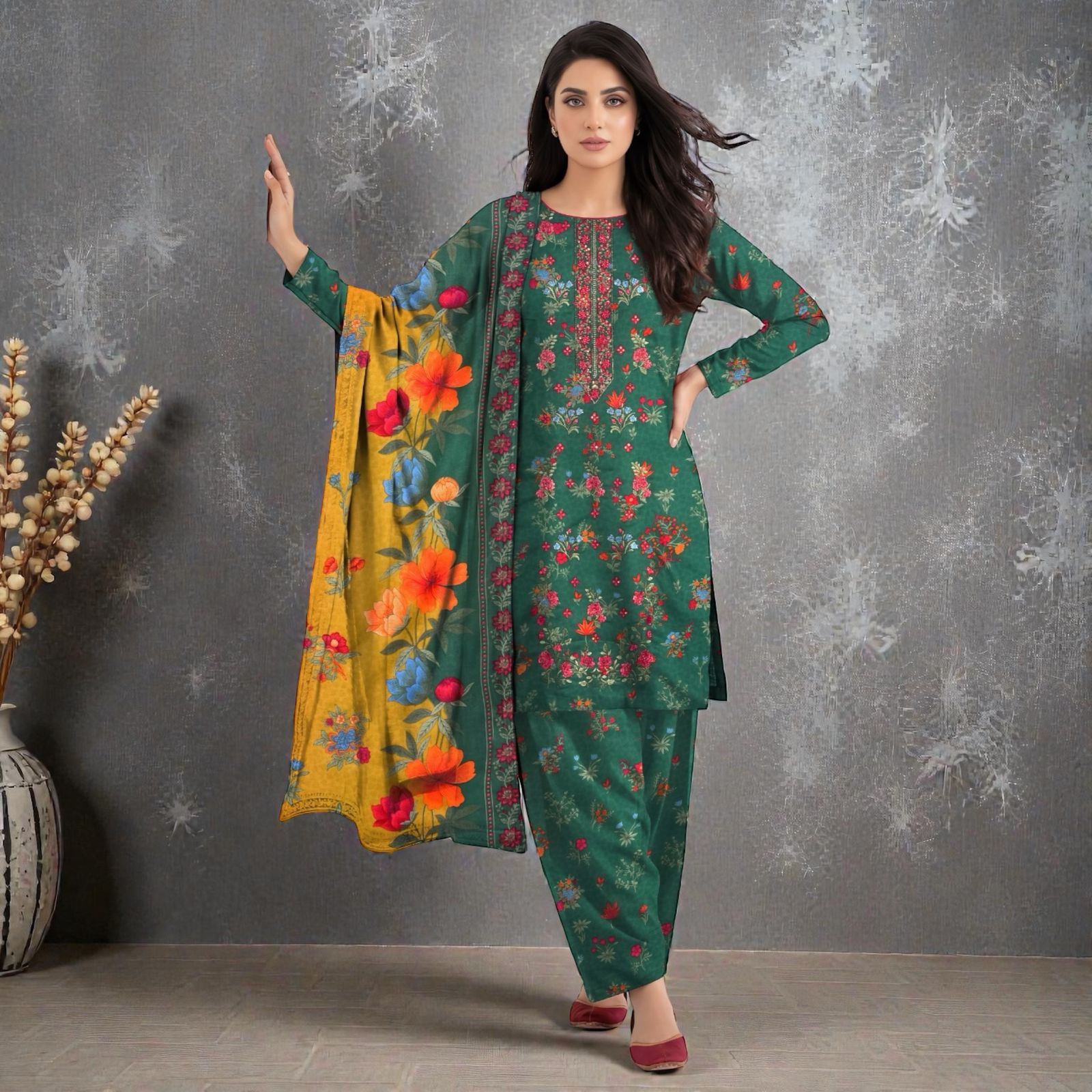 3 Piece Lawn Suit (Kameez, Trouser & Dupatta)