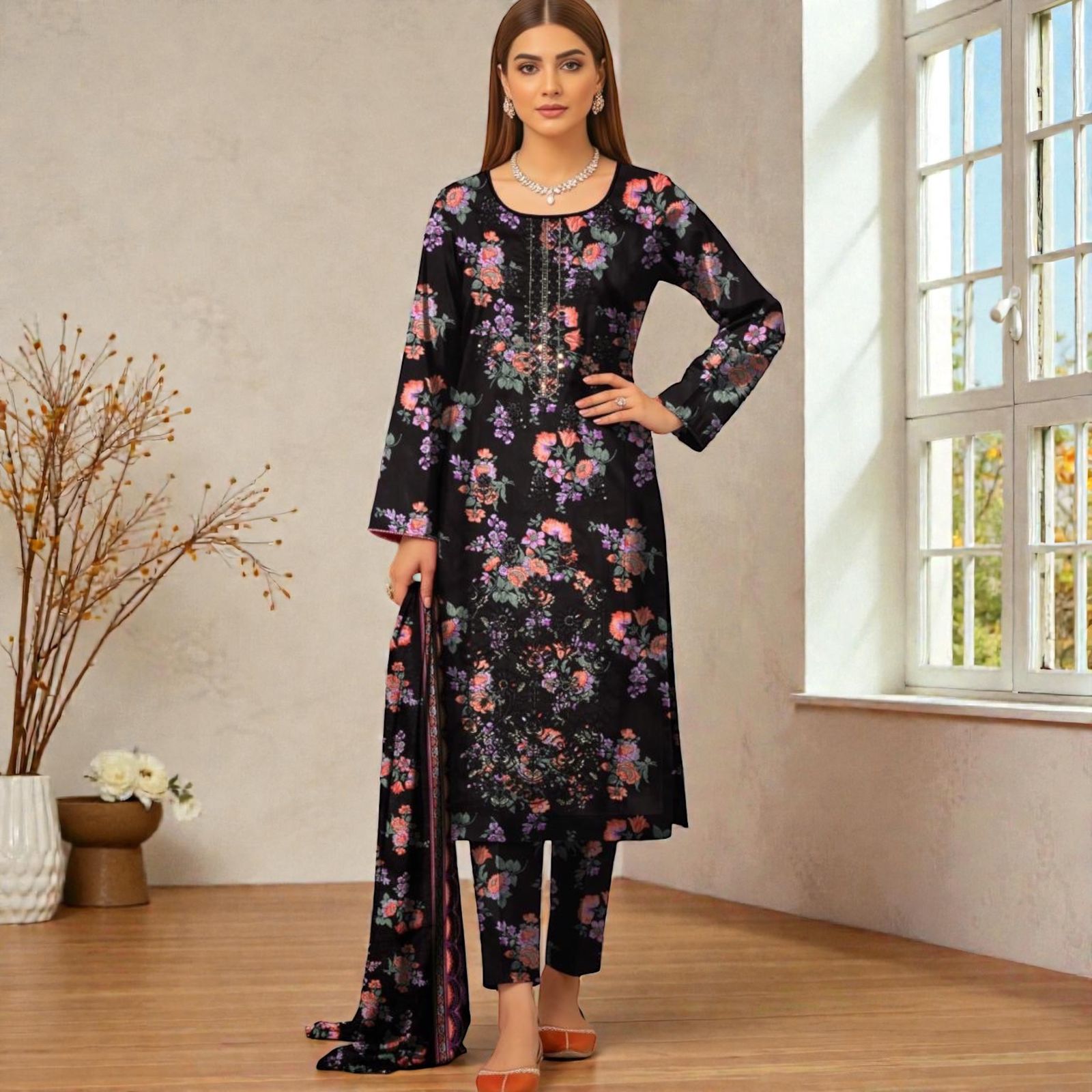 3 Piece Lawn Suit (Kameez, Trouser & Dupatta)