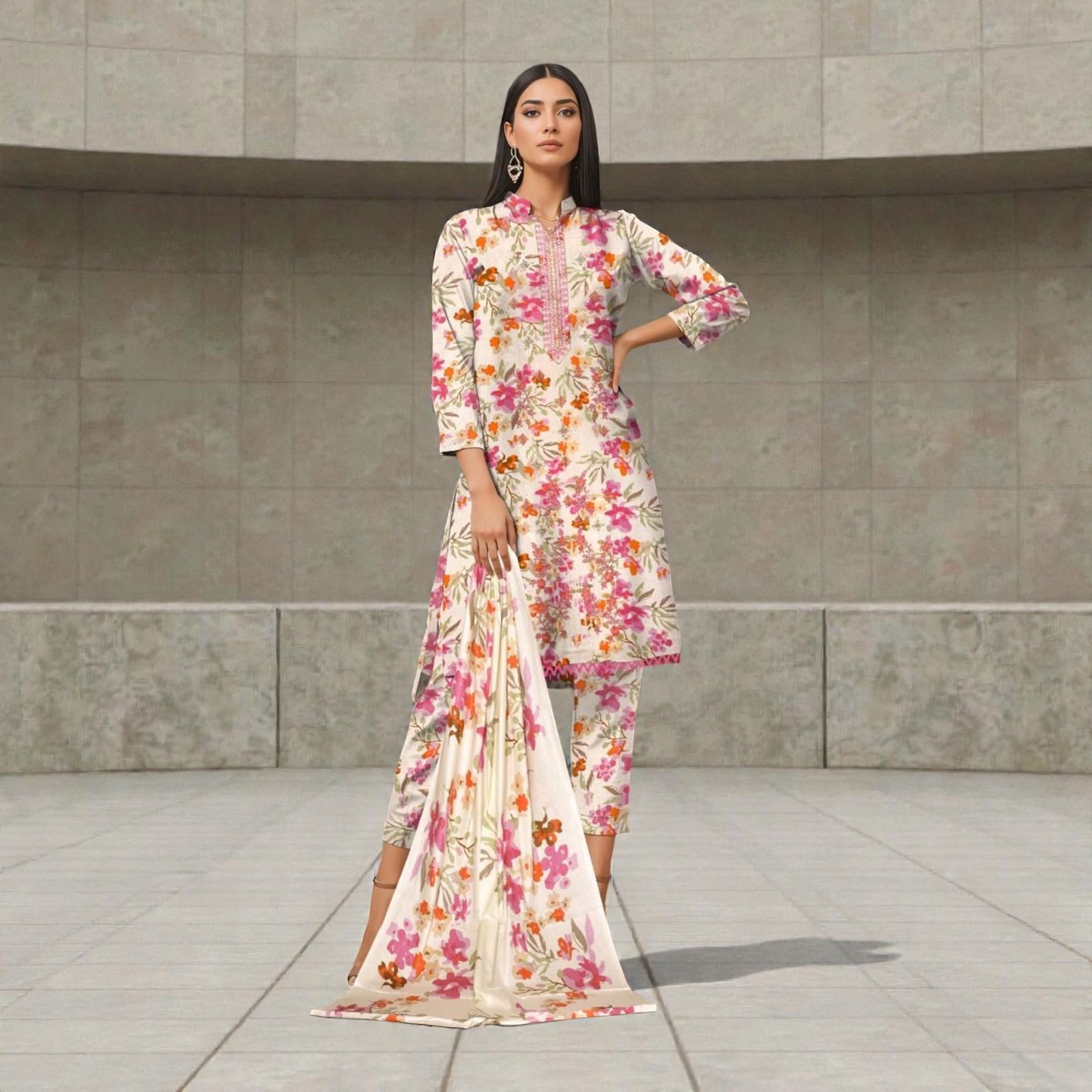 3 Piece Lawn Suit (Kameez, Trouser & Dupatta)