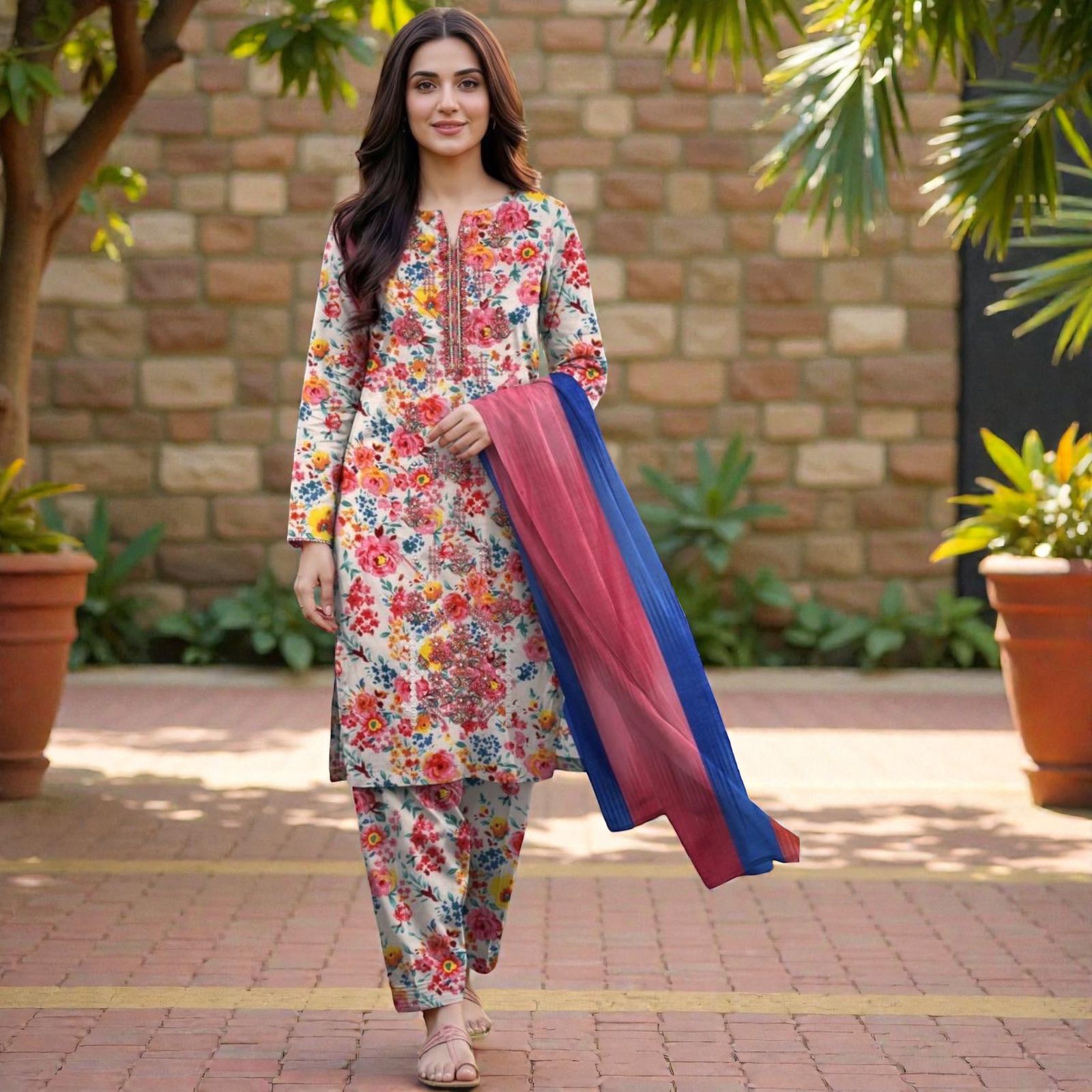 3 Piece Lawn Suit (Kameez, Trouser & Dupatta)