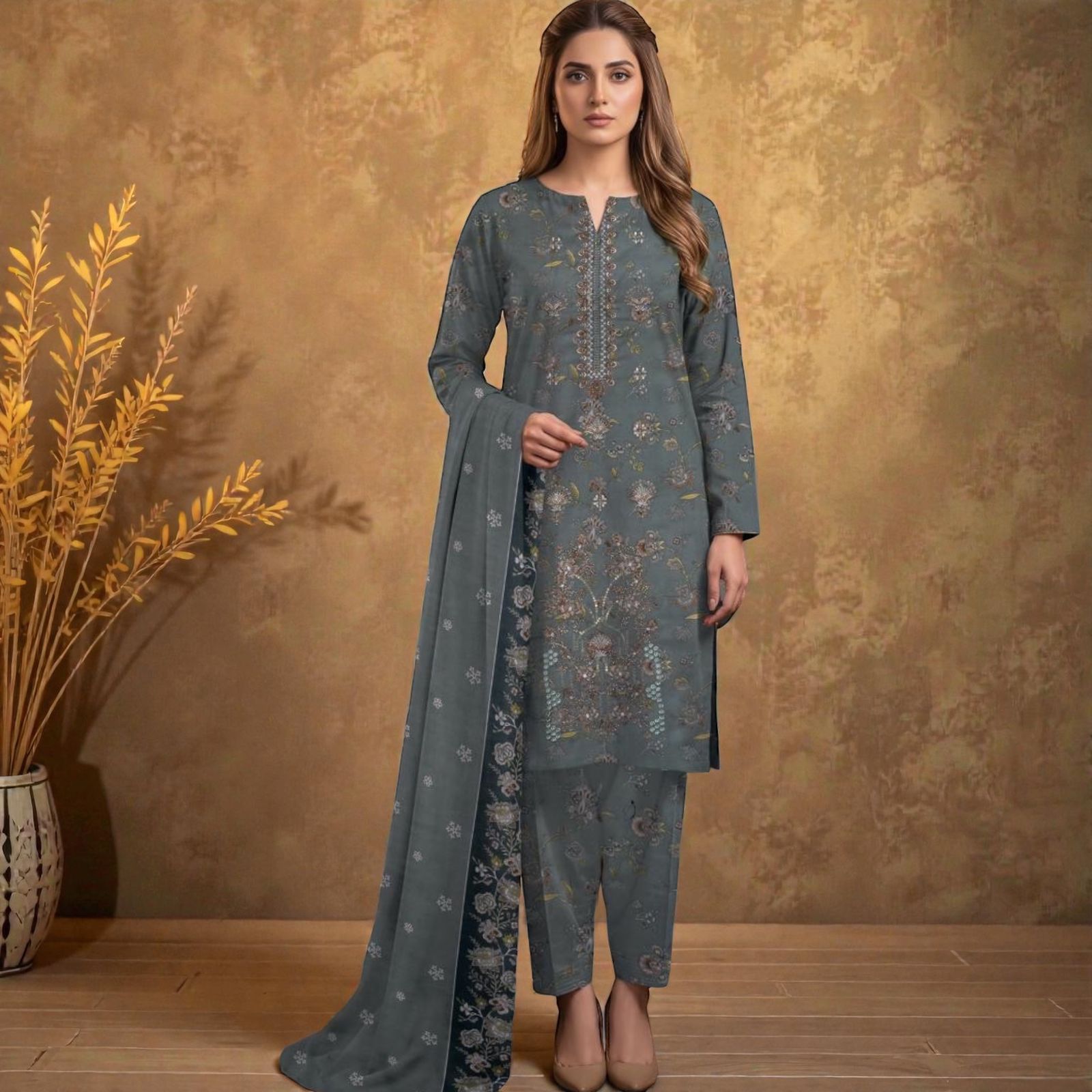 3 Piece Lawn Suit (Kameez, Trouser & Dupatta)