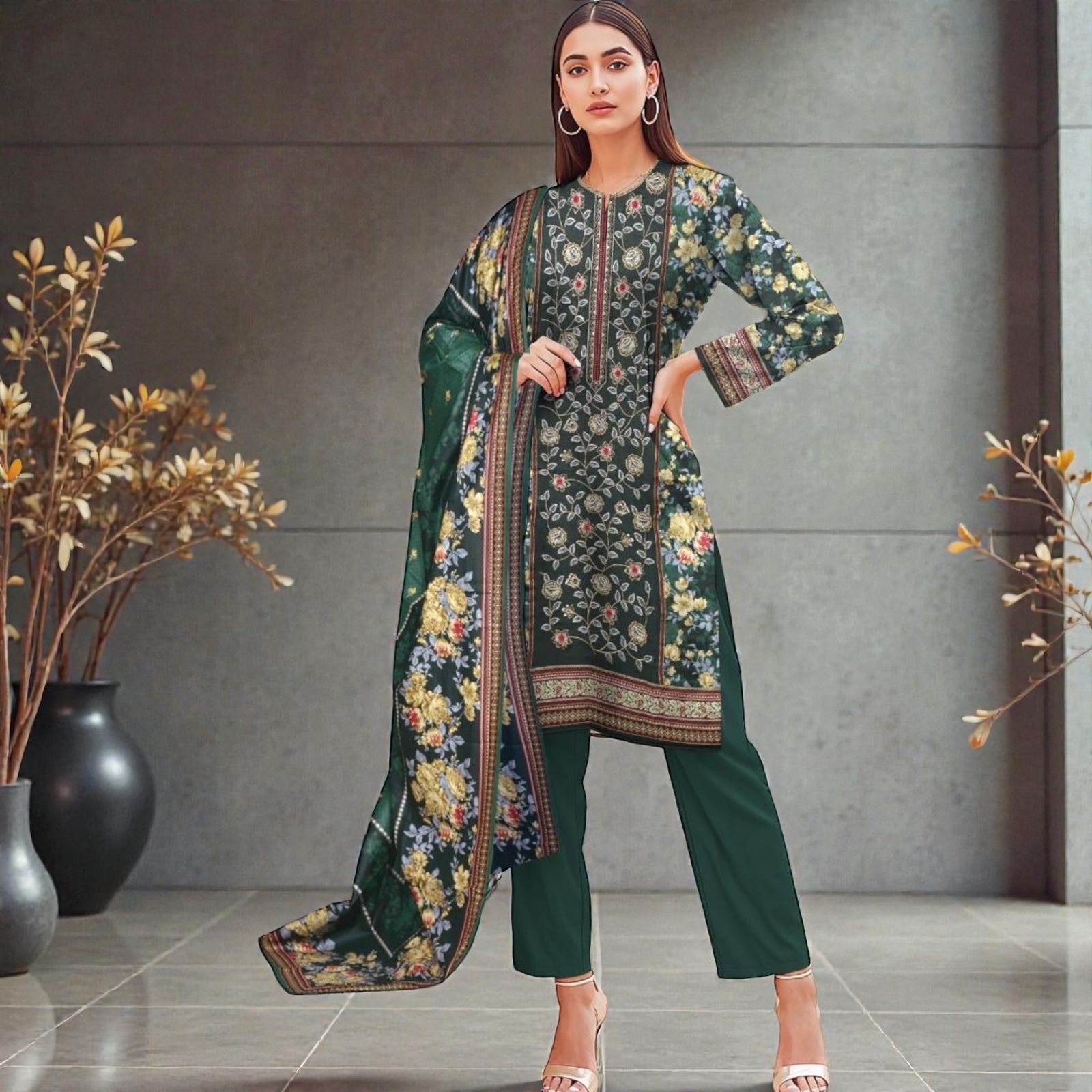 3 Piece Lawn Suit (Kameez, Trouser & Dupatta)