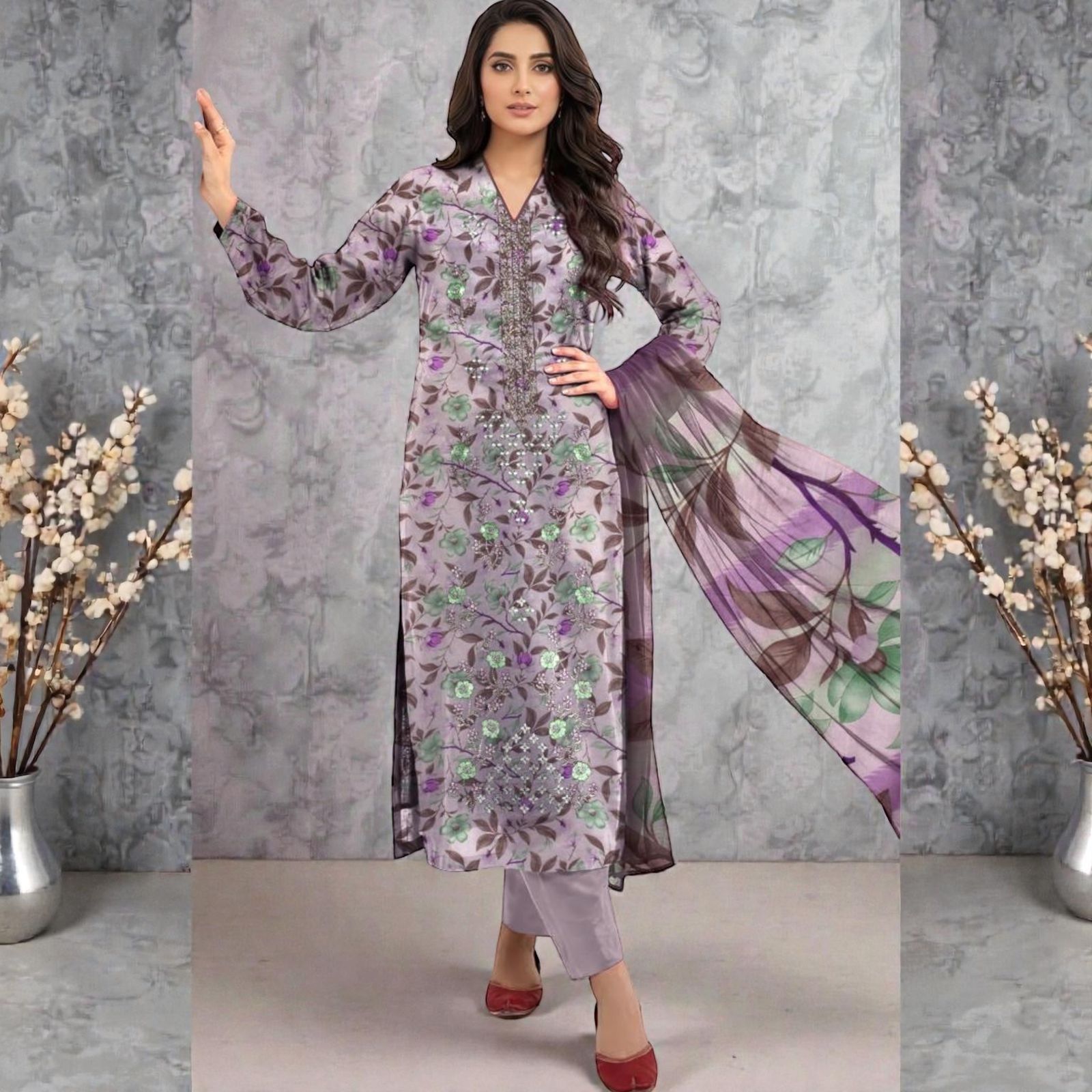 3 Piece Lawn Suit (Kameez, Trouser & Dupatta)