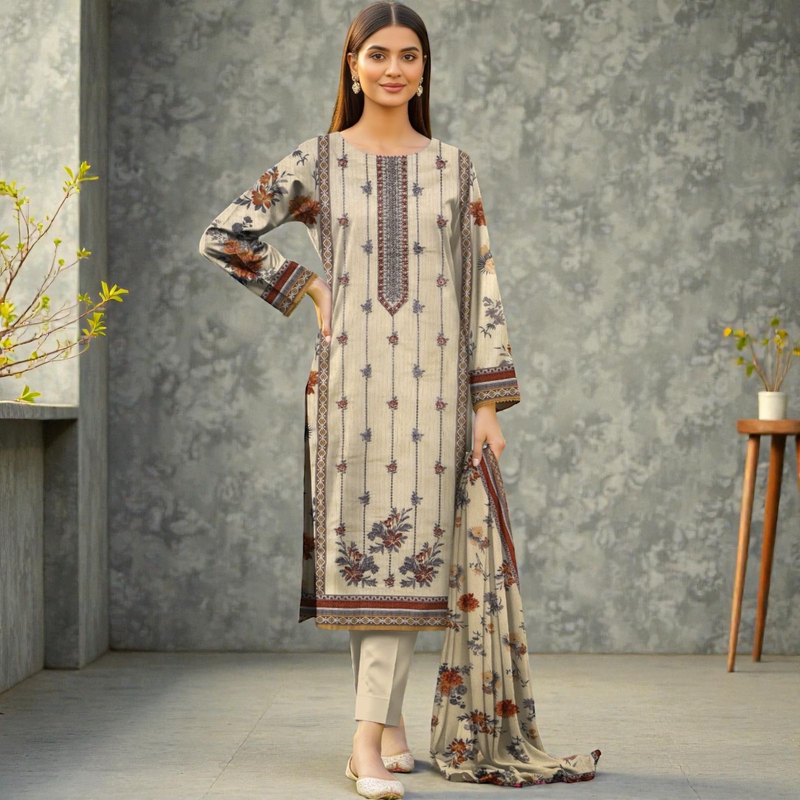 3 Piece Lawn Suit (Kameez, Trouser & Dupatta)