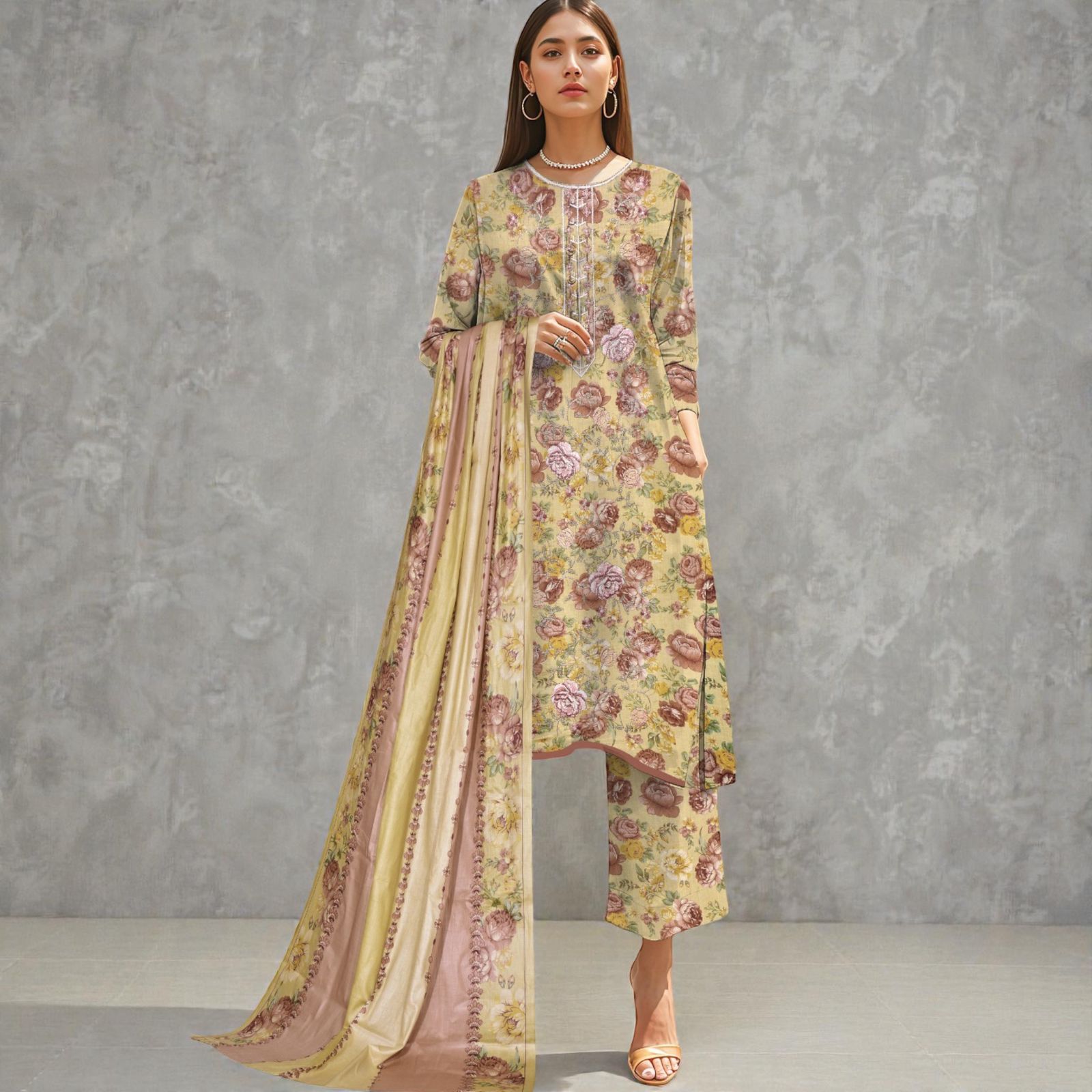 3 Piece Lawn Suit (Kameez, Trouser & Dupatta)