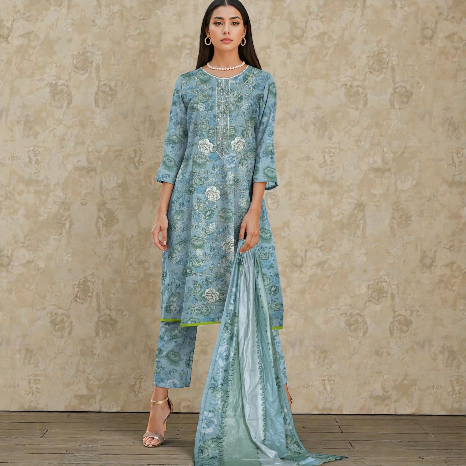 3 Piece Lawn Suit (Kameez, Trouser & Dupatta)