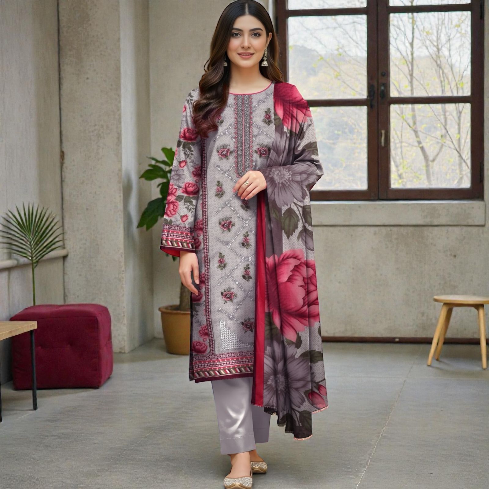 3 Piece Lawn Suit (Kameez, Trouser & Dupatta)