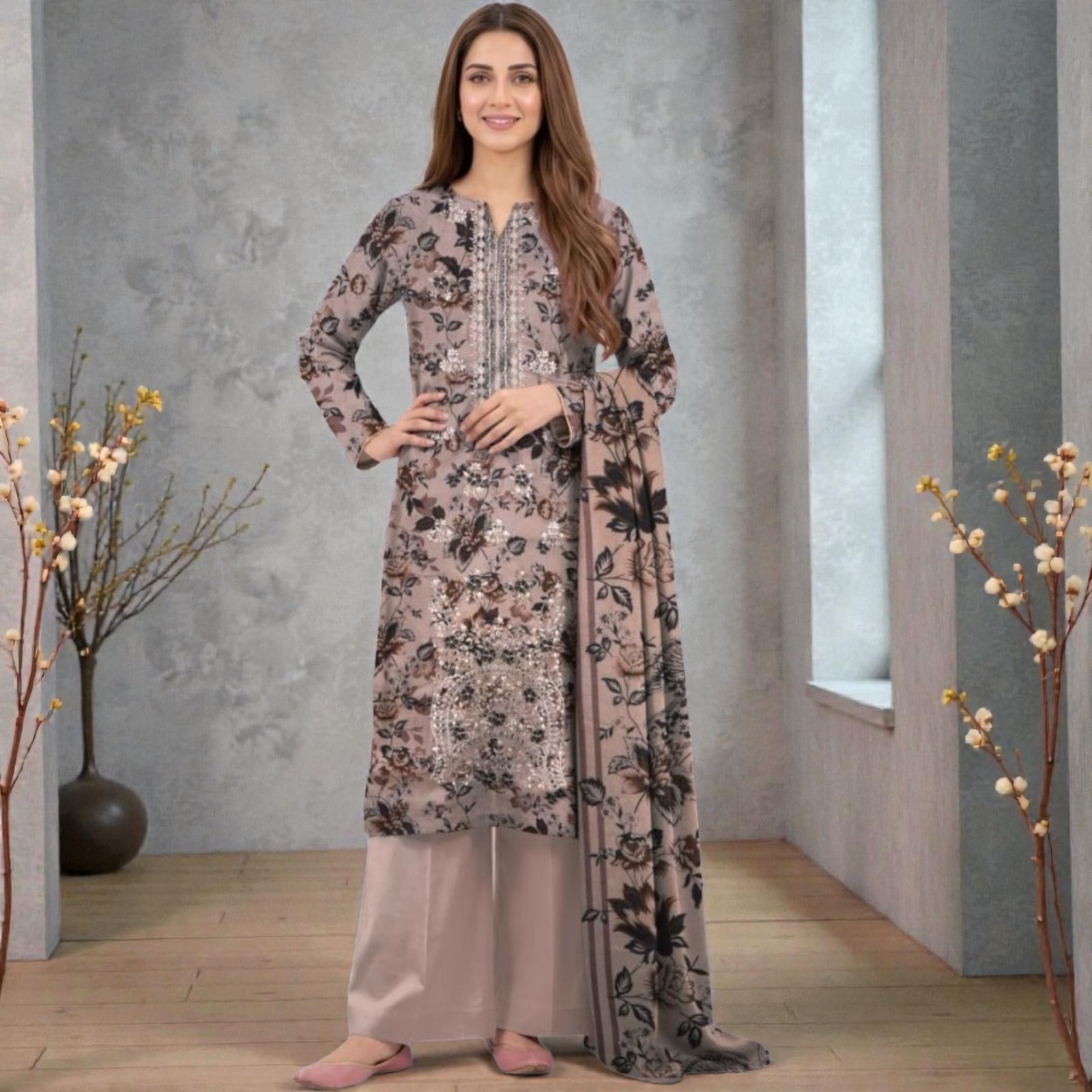 3 Piece Lawn Suit (Kameez, Trouser & Dupatta)