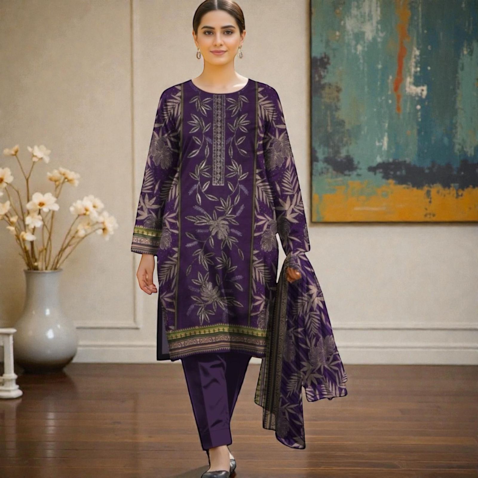 3 Piece Lawn Suit (Kameez, Trouser & Dupatta)
