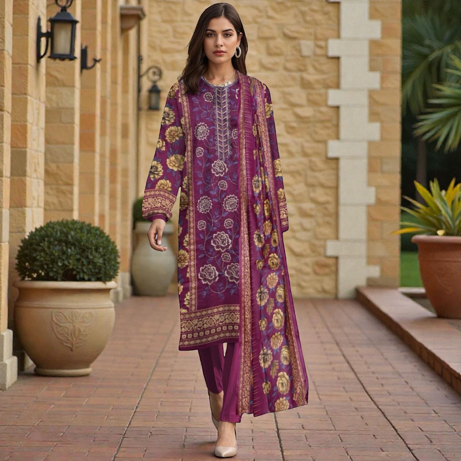3 Piece Lawn Suit (Kameez, Trouser & Dupatta)