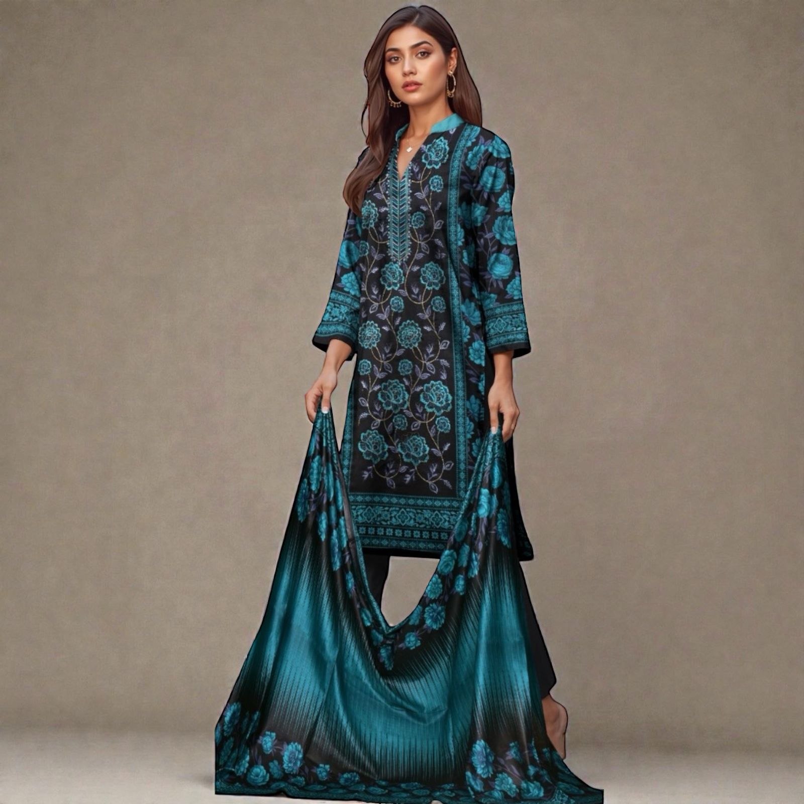 3 Piece Lawn Suit (Kameez, Trouser & Dupatta)