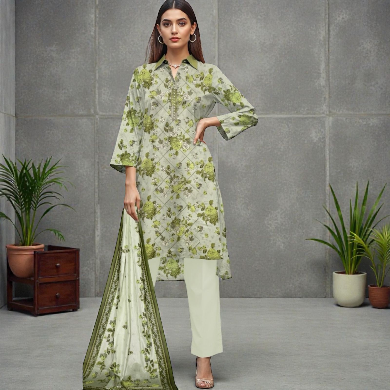 3 Piece Lawn Suit (Kameez, Trouser & Dupatta)