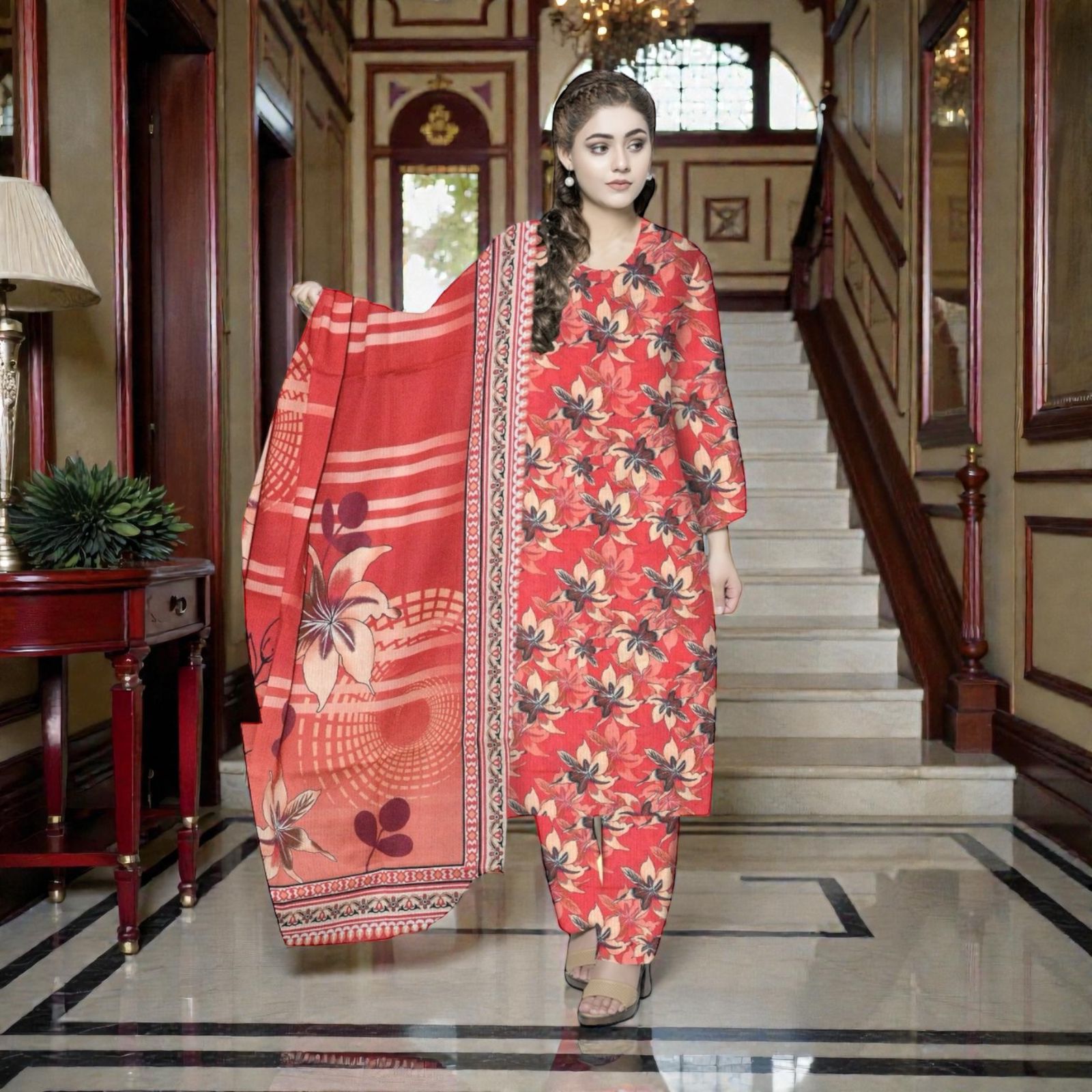 3 Piece Suit – Baba Dora Lawn Printed Kameez, Printed Trouser & Dupatta