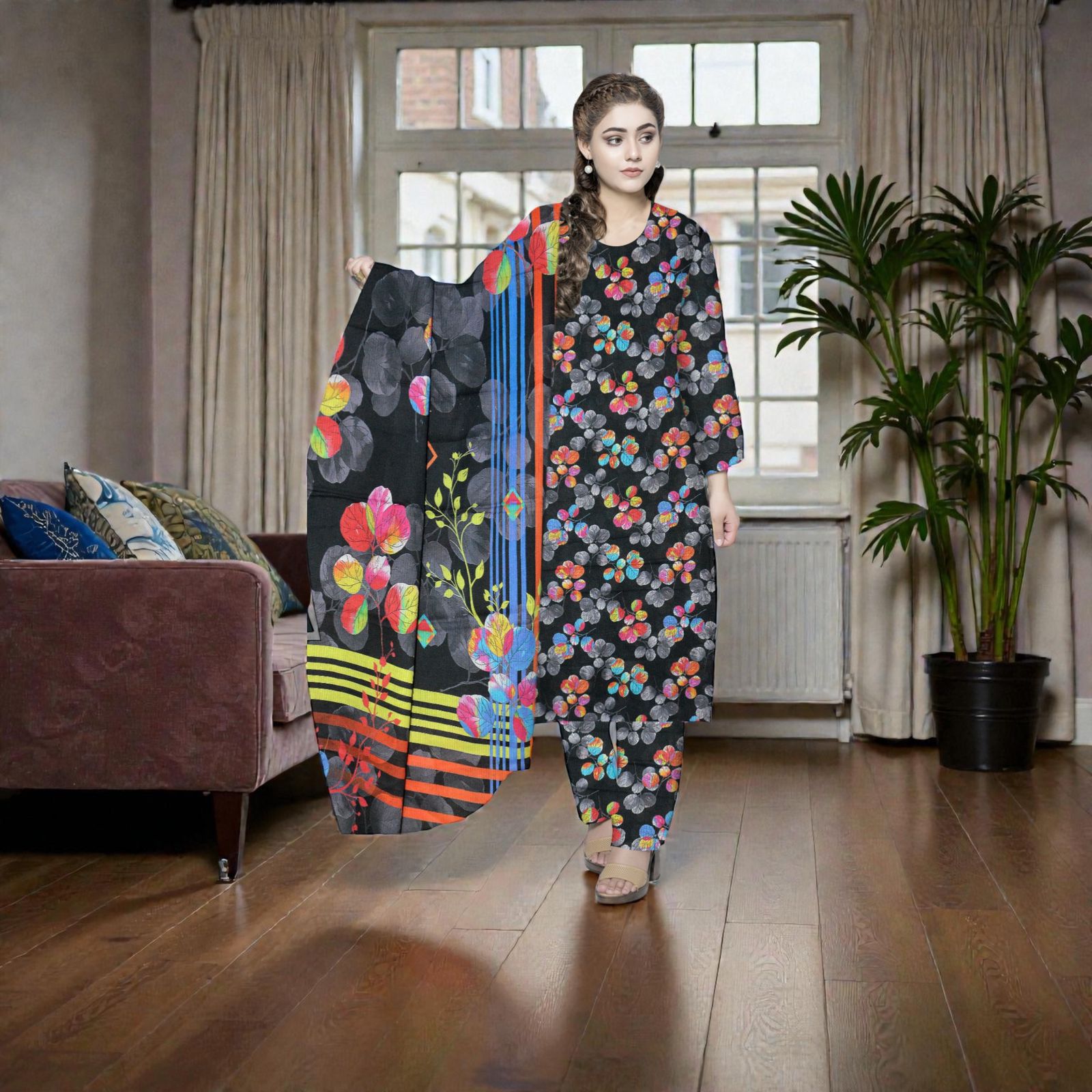 3 Piece Suit – Baba Dora Lawn Printed Kameez, Printed Trouser & Dupatta