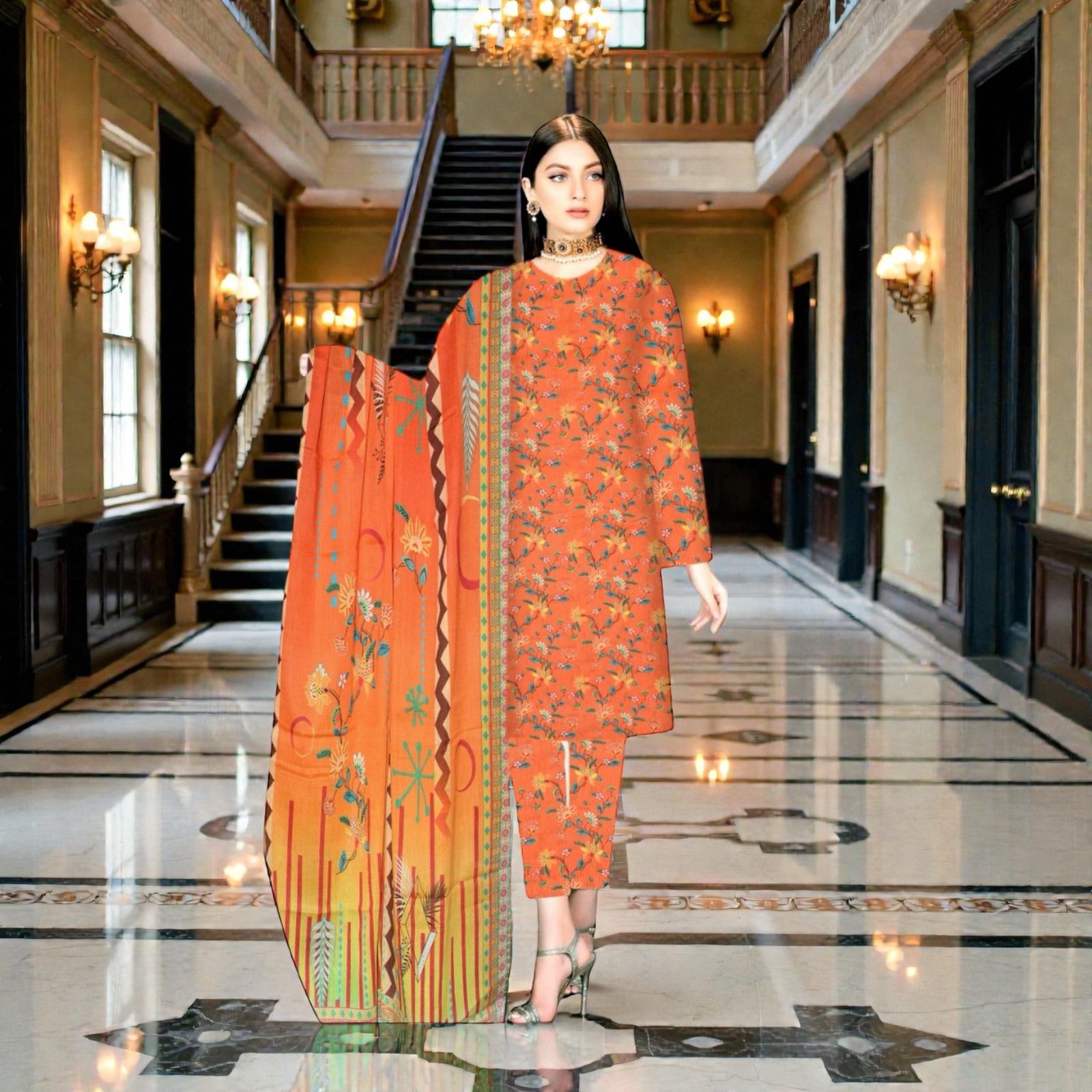 3 Piece Suit – Baba Dora Lawn Printed Kameez, Printed Trouser & Dupatta