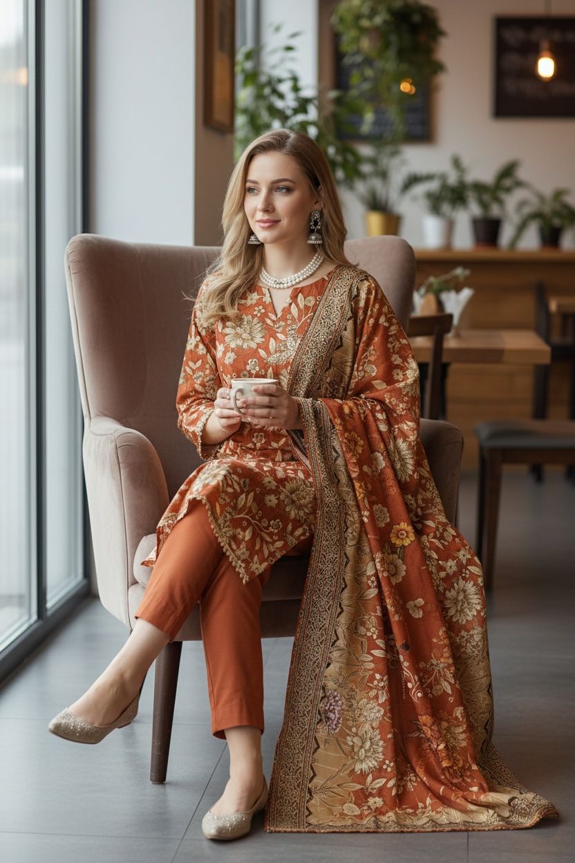 3 Piece Lawn Suit – Printed Kameez, Plain Shalwar & Printed Dupatta