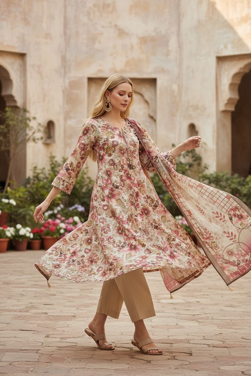 3 Piece Lawn Suit – Printed Kameez, Plain Shalwar & Printed Dupatta