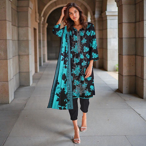 3 Piece  Lawn Suit (Kameez, Trouser & Dupatta)