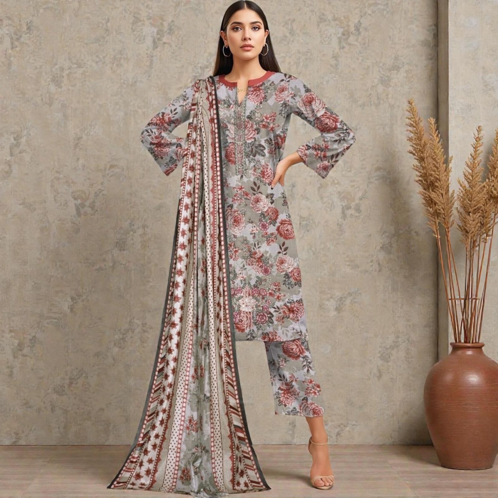 3 Piece Lawn Suit (Kameez, Trouser & Dupatta)